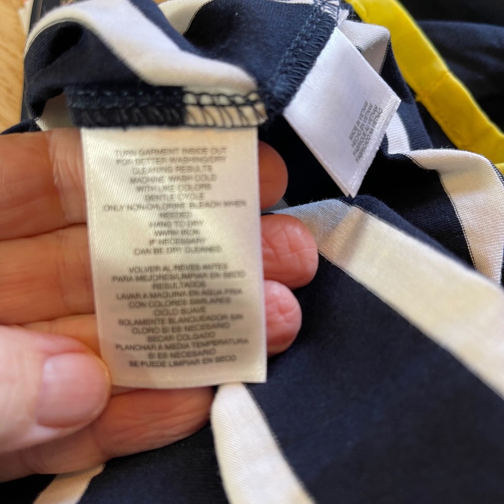 Jones New York Navy Midi Dress with Yellow Trim and White Stripes - Picture 8 of 9